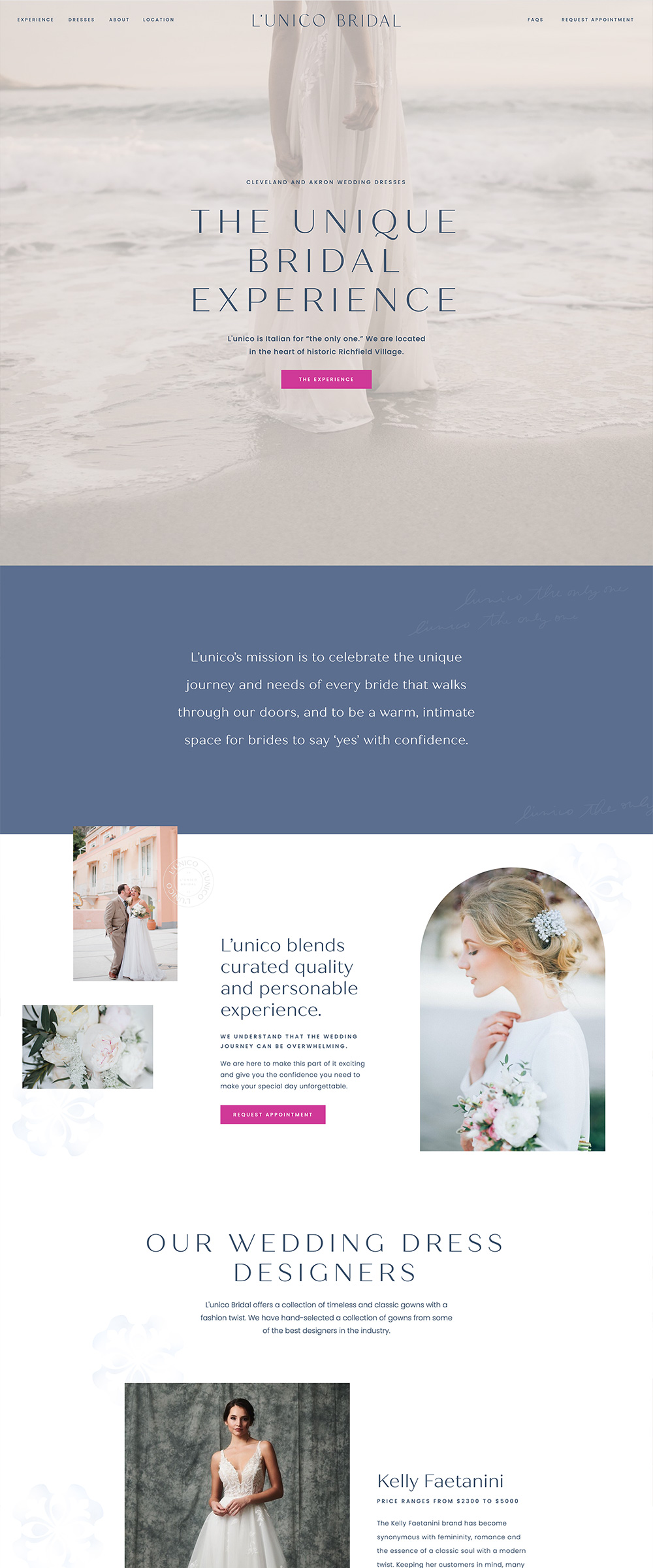 Showit Website Design for a boutique bridal shop | L'Unico Bridal