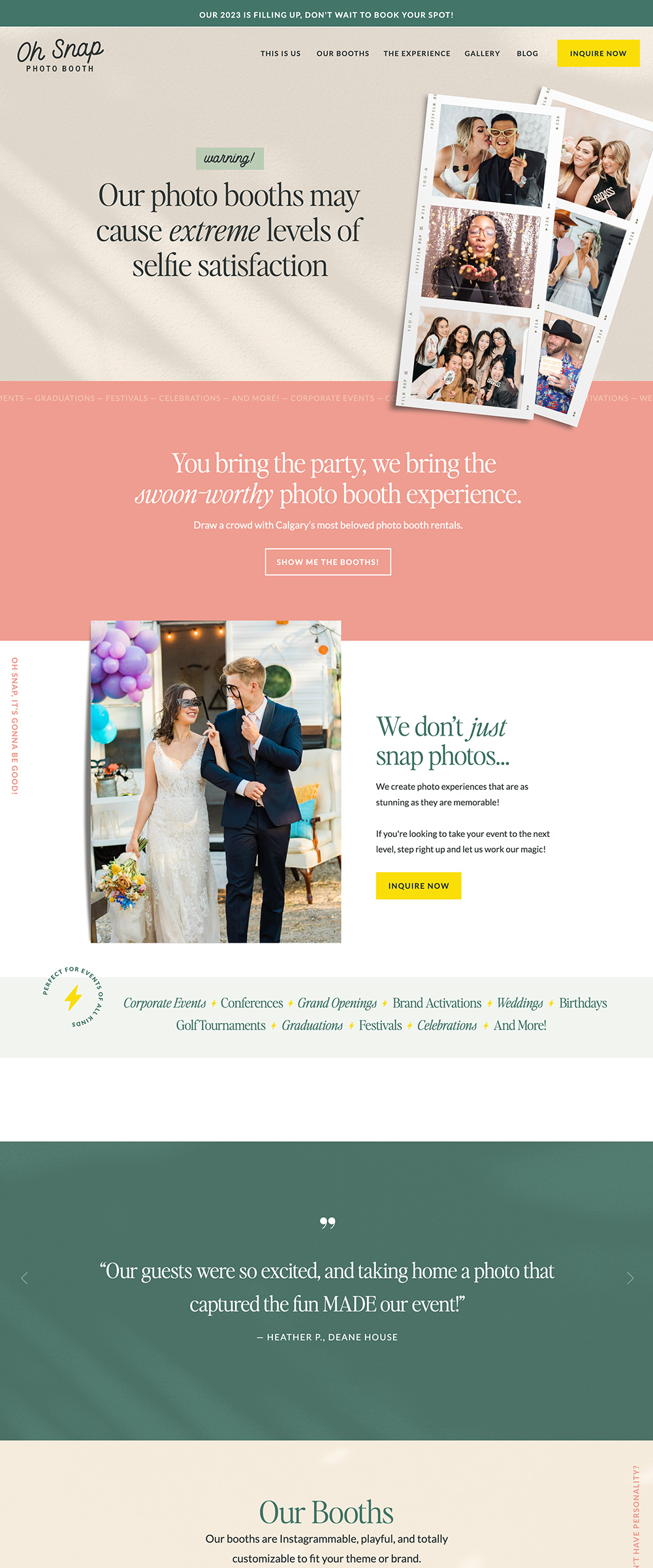 Event Rental Website Design | Oh Snap Photo Booth - by Hey Hello Studio