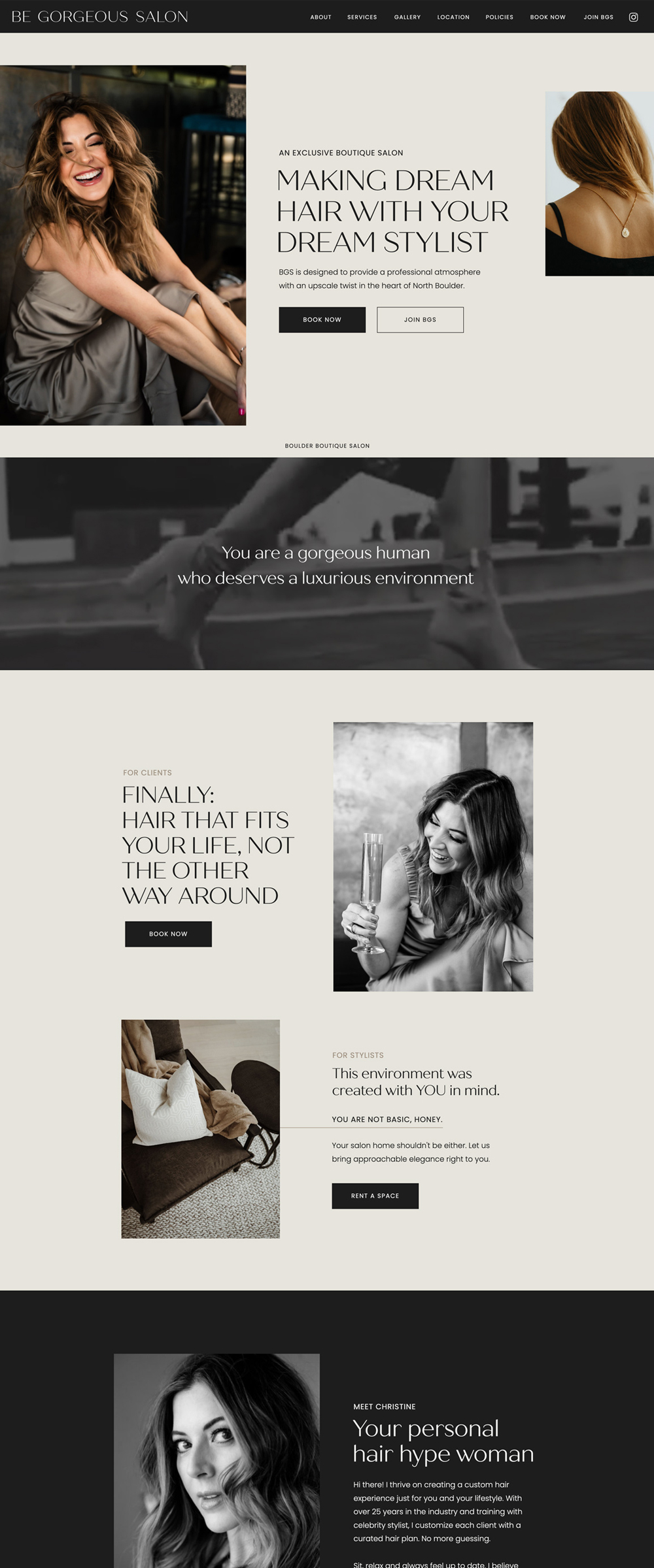 Showit Website Design for a Boutique Salon | Be Gorgeous Salon - by Hey Hello Studio